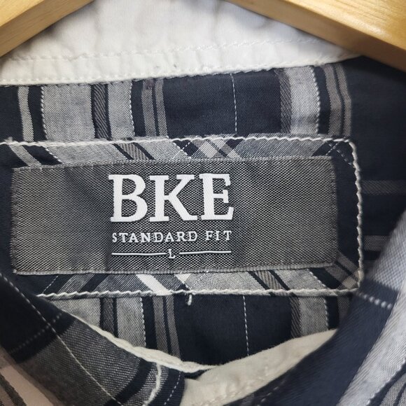 BKE Shirt Mens Large Navy Gray Plaid Standard Fit Pearl Snap Western Cowboy - Picture 8 of 10